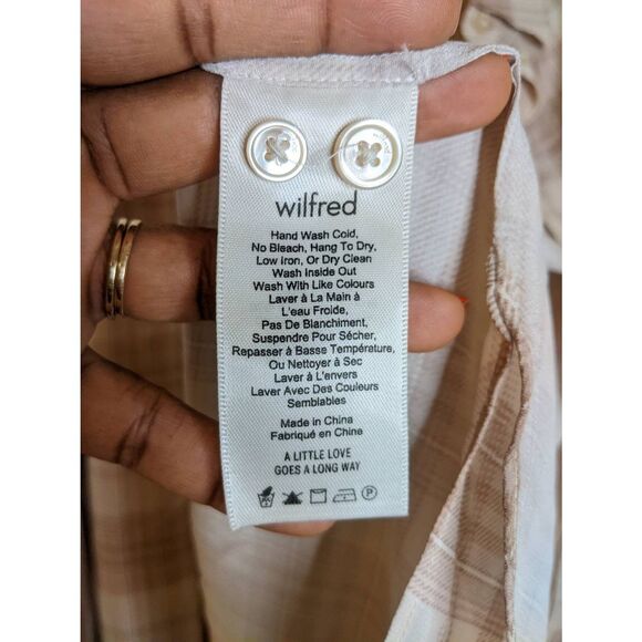 Aritzia Wilfred Alma Brown and Cream Silk Plaid Button Down Shirt Women's Size S - Picture 5 of 13